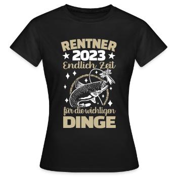 Rentner 2023 - Endlich Zeit zum Angeln - Frauen T-Shirt - Schwarz - Vorne - AI Model Female 172 dark (172cm)
