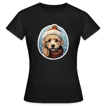 Winter dog with scarf and hat - Women's T-Shirt - black - Front - AI Model Female 172 dark (172cm)