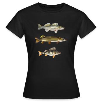zander hecht barsch perchpike pike perch angeln - Frauen T-Shirt - Schwarz - Vorne - AI Model Female 172 dark (172cm)