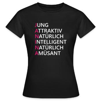 Janina Name Geschenk - Frauen T-Shirt - Schwarz - Vorne - AI Model Female 172 dark (172cm)