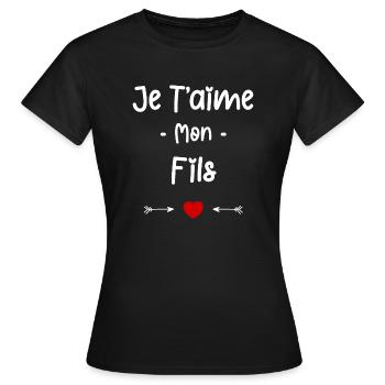 Je t'aime mon Fils - T-shirt Femme - noir - Devant - AI Model Female 172 dark (172cm)