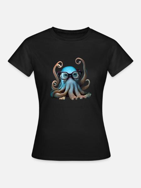 Lustiger Oktopus mit Brille - Frauen T-Shirt - Schwarz