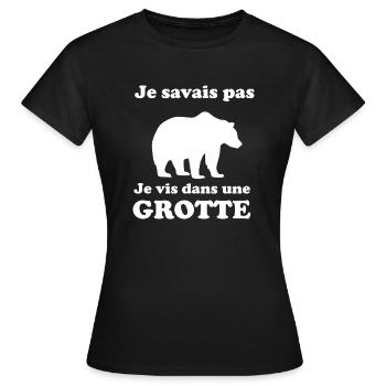jE SAVAIS PAS JE VIS DANS UNE GROTTE - T-shirt Femme - noir - Devant - AI Model Female 172 dark (172cm)