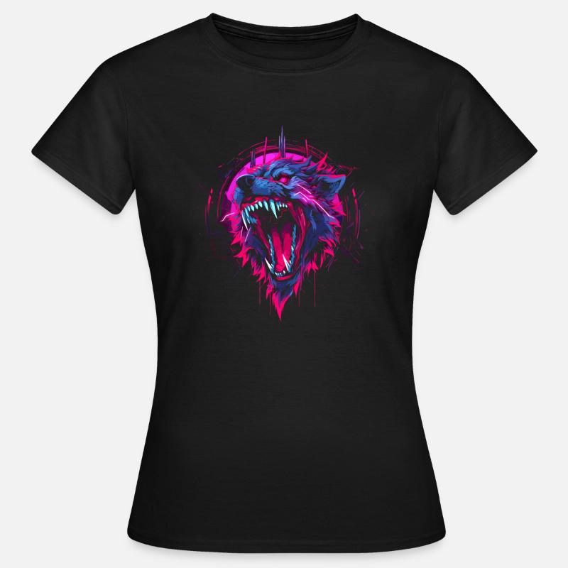 Synthwave Wolf - Frauen T-Shirt - Schwarz