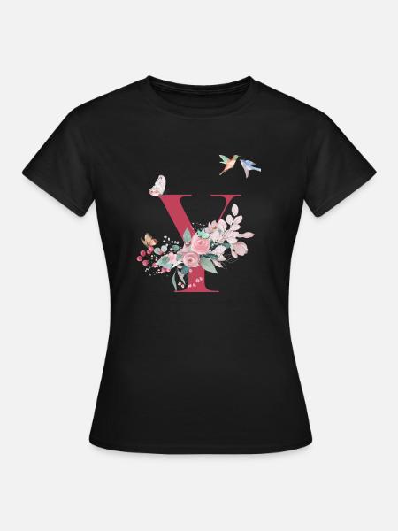 Buchstabe y floral - Geschenkidee - Frauen T-Shirt - Schwarz