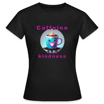 Liebevolle Kaffeetasse mit Botschaft "Koffein und Verwandtschaft" - Frauen T-Shirt - Schwarz - Vorne - AI Model Female 172 dark (172cm)