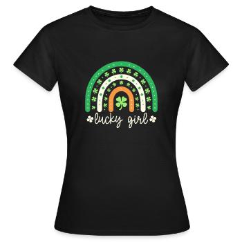 St. Patrick's Day Rainbow Tee - Lucky Girl - Women's T-Shirt - black - Front - AI Model Female 172 dark (172cm)