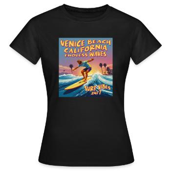 Surf Boarding Venice Beach Californie Endless Wave - T-shirt Femme - noir - Devant - AI Model Female 172 dark (172cm)