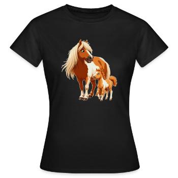 Poney Shetland avec poulain - T-shirt Femme - noir - Devant - AI Model Female 172 dark (172cm)
