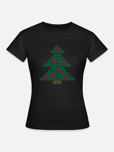Christmas Tree Pixel - Frauen T-Shirt - Schwarz