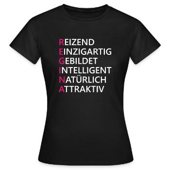 Regina Name Geschenk - Frauen T-Shirt - Schwarz - Vorne - AI Model Female 172 dark (172cm)