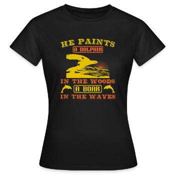 ER MALT DELFINE IM WALD EIN EBER IN DER WELLE - Frauen T-Shirt - Schwarz - Vorne - AI Model Female 172 dark (172cm)