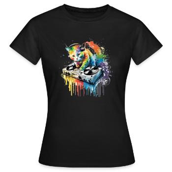 Aquarell Cool DJ Katze - Frauen T-Shirt - Schwarz - Vorne - AI Model Female 172 dark (172cm)