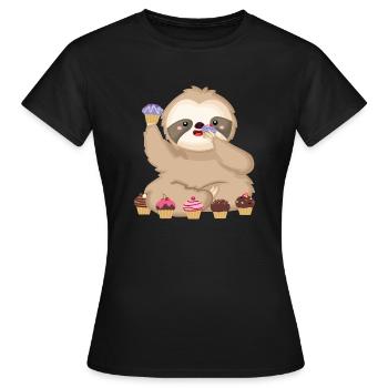 Molliges Faultier mit Muffin – Liebenswertes Tier- - Frauen T-Shirt - Schwarz - Vorne - AI Model Female 172 dark (172cm)