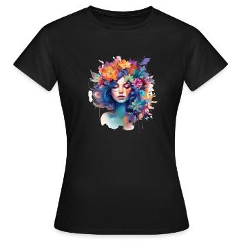 T-shirt aquarelle femme - Flower Miracle - T-shirt Femme - noir - Devant - AI Model Female 172 dark (172cm)