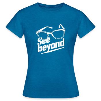 Voir au-delà - T-shirt Femme - bleu saphir antique chiné - Devant - AI Model Female 172 dark (172cm)