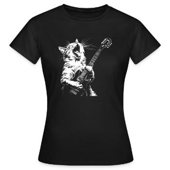 Chat Guitare Rock - T-shirt Femme - noir - Devant - AI Model Female 172 dark (172cm)