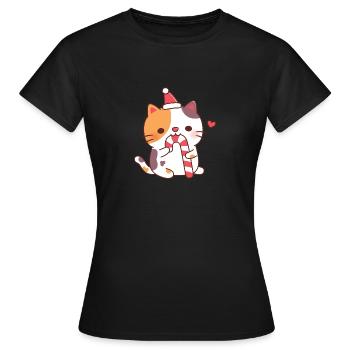 Chat calicot mignon grignotant de la canne à sucre - T-shirt Femme - noir - Devant - AI Model Female 172 dark (172cm)