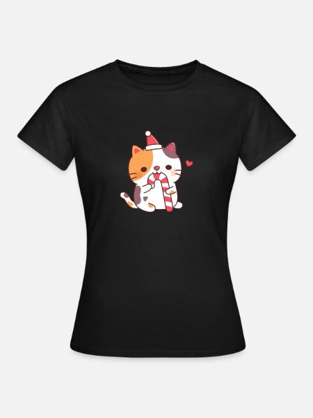 Süße Kattunkatze mampft Zuckerstange - Frauen T-Shirt - Schwarz