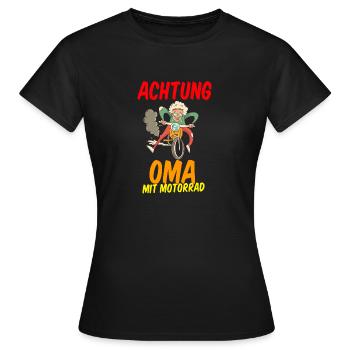 Oma Motorrad Biker Mama Damen Geschenk T-Shirt - Frauen T-Shirt - Schwarz - Vorne - AI Model Female 172 dark (172cm)