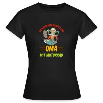 Damen Oma Motorrad Biker Bikeroma Geschenk - Frauen T-Shirt - Schwarz - Vorne - AI Model Female 172 dark (172cm)