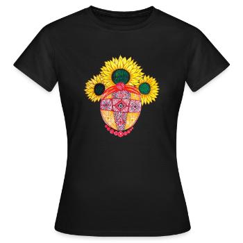 Motanka. Ukrainische Puppe. Ukrainische Sonnenblumen - Frauen T-Shirt - Schwarz - Vorne - AI Model Female 172 dark (172cm)