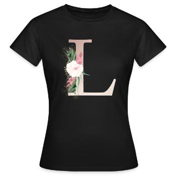 Personalisierbar Monogramm L Floral - Frauen T-Shirt - Schwarz - Vorne - AI Model Female 172 dark (172cm)