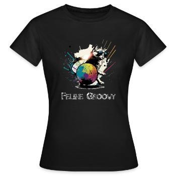 Feline groovy - T-shirt Femme - noir - Devant - AI Model Female 172 dark (172cm)