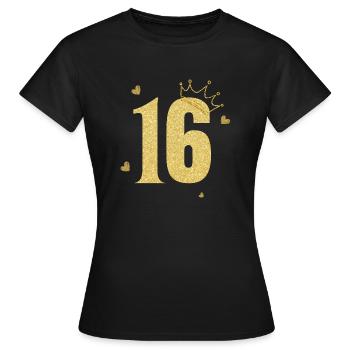 16e anniversaire couronne doré - T-shirt Femme - noir - Devant - AI Model Female 172 dark (172cm)