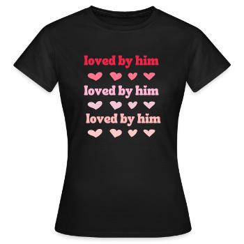 Loved by him with pink hearts - Women's T-Shirt - black - Front - AI Model Female 172 dark (172cm)