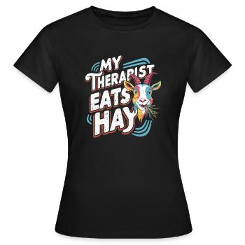 Humour de chèvre – Mon thérapeute mange du foin - T-shirt Femme - noir - Devant - AI Model Female 172 dark (172cm)