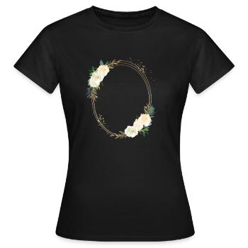 Floral Oval-Kreis personalisierbar - Frauen T-Shirt - Schwarz - Vorne - AI Model Female 172 dark (172cm)