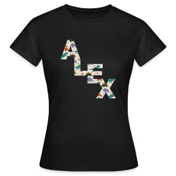 ALEX - Schöner Jungen Name mit süßen Dinosaurier - Frauen T-Shirt - Schwarz - Vorne - AI Model Female 172 dark (172cm)