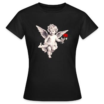 Cupidon avec Rose - T-shirt Femme - noir - Devant - AI Model Female 172 dark (172cm)