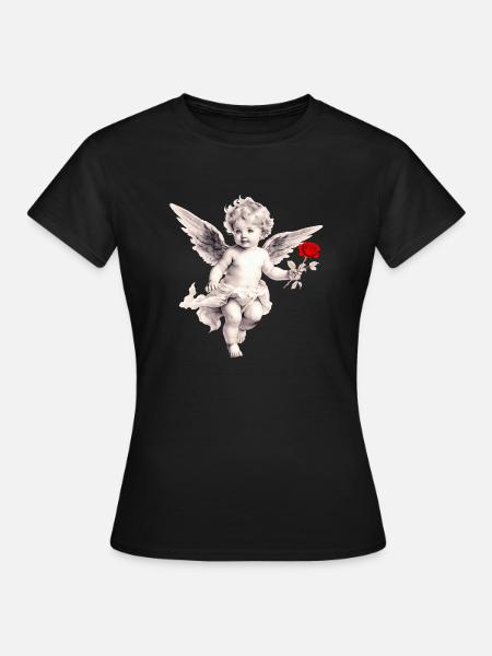 Cupidon avec Rose - T-shirt Femme - noir