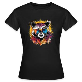 Sommerlicher Waschbär mit Sonnenbrille - Frauen T-Shirt - Schwarz - Vorne - AI Model Female 172 dark (172cm)