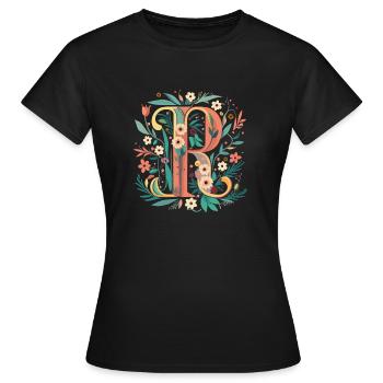 Typographie R floral - T-shirt Femme - noir - Devant - AI Model Female 172 dark (172cm)
