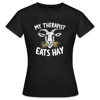 Humour de chèvre – Mon thérapeute mange du foin - T-shirt Femme - noir - Devant - AI Model Female 172 dark (172cm)