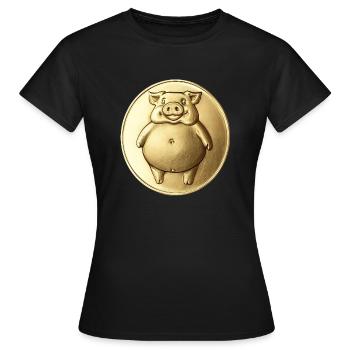Schweine-Münze - Frauen T-Shirt - Schwarz - Vorne - AI Model Female 172 dark (172cm)