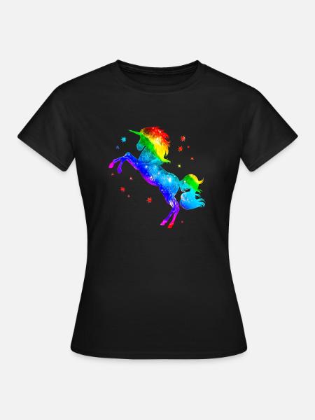 Yksisarvinen, sateenkaari, tähdet, värikäs unicorn - Dame-T-shirt - sort
