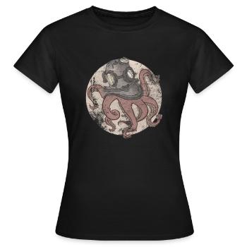 Poulpe en casque de plongée - T-shirt Femme - noir - Devant - AI Model Female 172 dark (172cm)