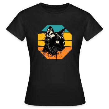 Cat Wearing Headphones | cat wearing earphones - Women's T-Shirt - black - Front - AI Model Female 172 dark (172cm)