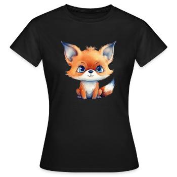 Fuchs Kulleraugen Aquarell Waldtier - Frauen T-Shirt - Schwarz - Vorne - AI Model Female 172 dark (172cm)