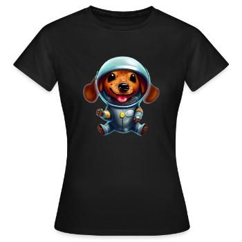 Astronaut Dackel - Frauen T-Shirt - Schwarz - Vorne - AI Model Female 172 dark (172cm)
