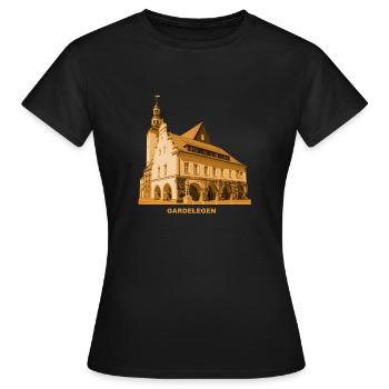 Gardelegen Rathaus Hanse Altmark Sachsen-Anhalt - Frauen T-Shirt - Schwarz - Vorne - AI Model Female 172 dark (172cm)