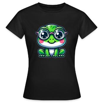 Grenouille mignonne avec des lunettes - T-shirt Femme - noir - Devant - AI Model Female 172 dark (172cm)