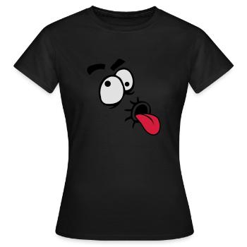 Komisches Comic Gesicht Cool Zunge Rausstrecken - Frauen T-Shirt - Schwarz - Vorne - AI Model Female 172 dark (172cm)