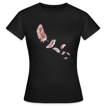 Sieben rosa Flamingofedern - Frauen T-Shirt - Schwarz - Vorne - AI Model Female 172 dark (172cm)