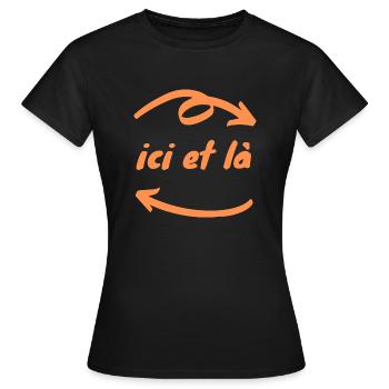 Ici et là flèches Direction Chemin (Orange) - T-shirt Femme - noir - Devant - AI Model Female 172 dark (172cm)