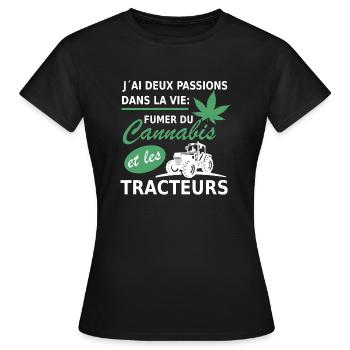 deux passions fumer du cannabis et les tracteurs - T-shirt Femme - noir - Devant - AI Model Female 172 dark (172cm)